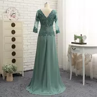 Elegant Teal Green Mother of the Bride/ Groom Dresses Lace Appliques 3/4 Sleeve Formal Evening Gowns Plus Size - Thumbnail 2