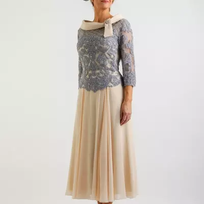 Lace mother of the bride /groom dresses 2024 | beaded jewel neck chiffon evening gowns