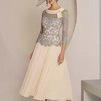 Lace Mother Of The Bride /Groom Dresses 2024 | Beaded Jewel Neck Chiffon Evening Gowns - Thumbnail 1