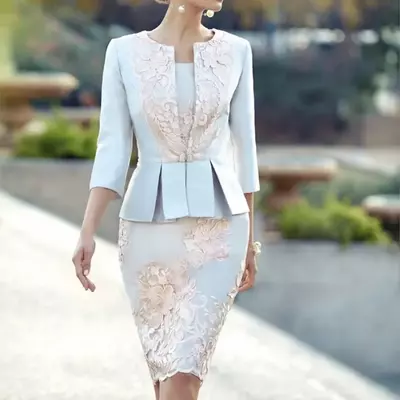 Lace mother of the bride /groom dresses tea-length evening gowns