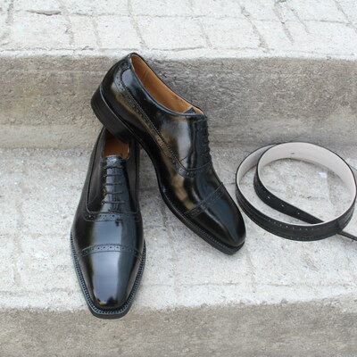  crafted leather luxury black calf leather dress shoes with matching belt - Thumbnail 4