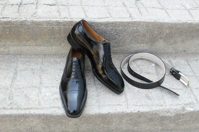  Crafted Leather Luxury Black Calf Leather Dress Shoes with Matching Belt