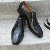  Crafted Leather Luxury Black Calf Leather Dress Shoes with Matching Belt - Thumbnail 3