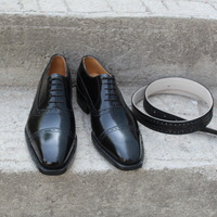  Crafted Leather Luxury Black Calf Leather Dress Shoes with Matching Belt - Thumbnail 8