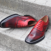 Crafted Leather Burgundy Patina Leather Oxford Lace up Dress Shoes with Matching Belt - Thumbnail 1
