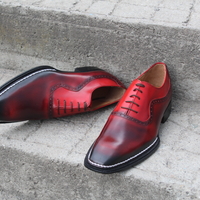 Crafted Leather Burgundy Patina Leather Oxford Lace up Dress Shoes with Matching Belt - Thumbnail 2