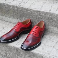 Crafted Leather Burgundy Patina Leather Oxford Lace up Dress Shoes with Matching Belt - Thumbnail 5