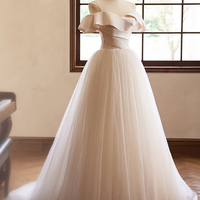 Champagne Spaghetti Straps Floor Length Prom Dress - Thumbnail 2