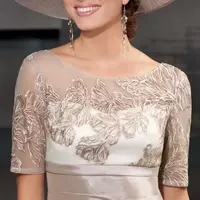 Mother of The Bride / Groom Dress Jewel Neck Short Sleeve Applique Two Pieces Wedding Guest Dresss Knee Length Evening Gown - Thumbnail 1