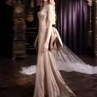 Mermaid Mother Of The Bride /Groom Dresses Arabic Blush Lace Beaded Evening Prom Formal Party Birthday Celebrity Mother Of Groom Gowns Dress - Thumbnail 1