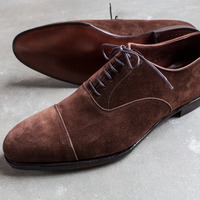 Luxury Men's Hand Stitch Brown Shoes,Genuine Suede Lace Up Formal Shoes - Thumbnail 1