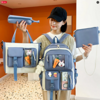 4pcs/set School Bags Large Capacity Canvas Backpack  - Thumbnail 6