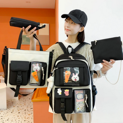 4pcs/set School Bags Large Capacity Canvas Backpack 