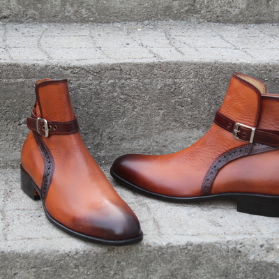 Crafted leather bespoke dress shoes brown leather jodhpur strap boot - Thumbnail 3