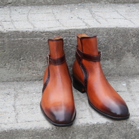 Crafted Leather Bespoke Dress Shoes Brown Leather Jodhpur Strap Boot - Thumbnail 1