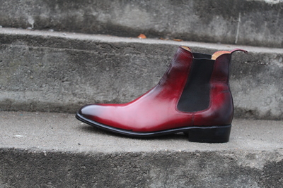 Crafted Leather Classic Red Black Shaded Leather Chelsea Men Fashion Dress Boot