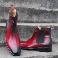 Crafted Leather Classic Red Black Shaded Leather Chelsea Men Fashion Dress Boot - Thumbnail 1