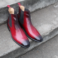 Crafted Leather Classic Red Black Shaded Leather Chelsea Men Fashion Dress Boot - Thumbnail 2