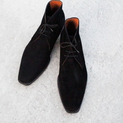 Crafted leather classic black suede leather chukka lace up boot