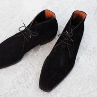 Crafted Leather Classic Black Suede Leather Chukka Lace up Boot - Thumbnail 1