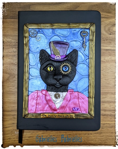 Sir Purcy Toebean III Steampunk journal cover polymer clay sculpture lined notebook 