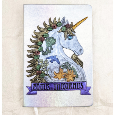 Eqqus unicornus, unicorn journal notebook polymer clay cover