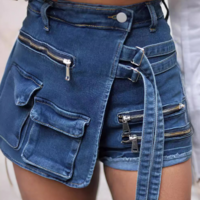 Women'S Zipper Pocket Denim Shorts - Thumbnail 3