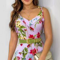 V-Neck White Floral Print Sling Dress - Thumbnail 1