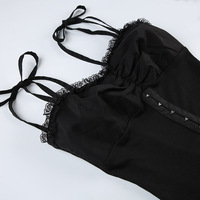 V-neck Pleated Black Dress - Thumbnail 5
