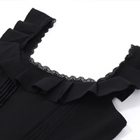 Black Lace Ruffle Flare Dress - Thumbnail 5