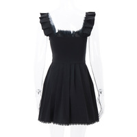 Black Lace Ruffle Flare Dress - Thumbnail 3