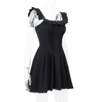 Black Lace Ruffle Flare Dress - Thumbnail 2