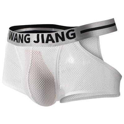 3pk wangjiang men's sexy underwear mesh holes pouch separator cut-out boxer briefs underpants white 5022pj