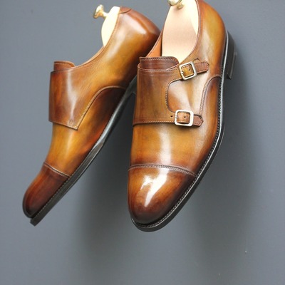 Awesome finishing handmade double monk strap dress formal shoes men's custom wedding shoes - Thumbnail 1