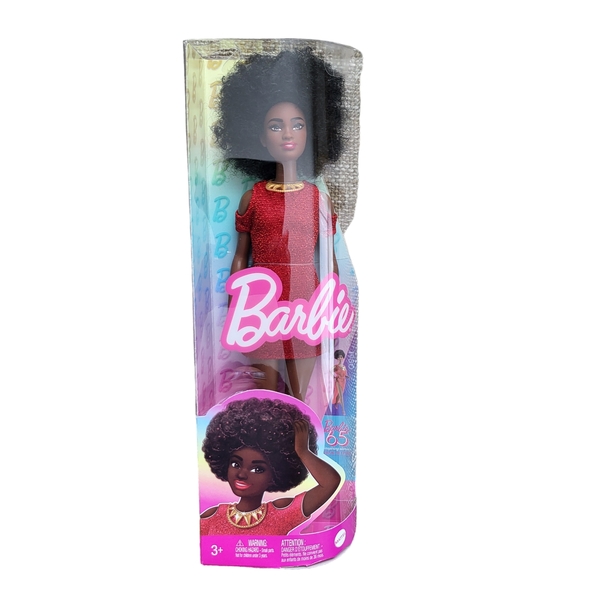 Barbie Fashionistas Doll #221 With Natural Black Hair Red Dress 65th Anniversary