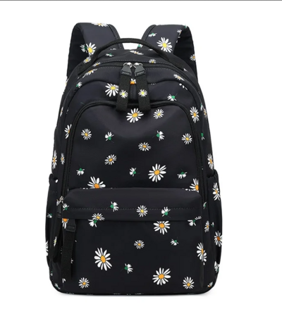 Kawaii Daisy Black Floral Backpack