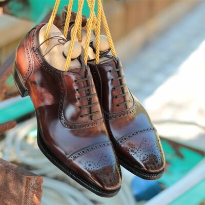 Brown cao toe oxfords handmade lace up formal dress shoes  - Thumbnail 3