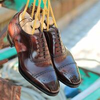 Brown Cao Toe Oxfords Handmade Lace Up Formal Dress Shoes  - Thumbnail 1