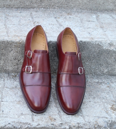 Crafted Leather Classic Burgundy Leather Double Monk Strap Dress Shoes