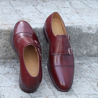Crafted Leather Classic Burgundy Leather Double Monk Strap Dress Shoes - Thumbnail 1
