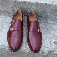 Crafted Leather Classic Burgundy Leather Double Monk Strap Dress Shoes - Thumbnail 2