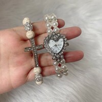 Diamond cross pearls bracelet - Thumbnail 2