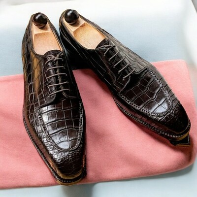 Handmade black alligator skin formal lace up dress shoes