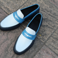 Crafted Leather Men Classic Tri Tone Color Leather Moccasin Loafers Dress Shoes - Thumbnail 1