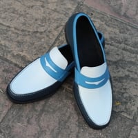 Crafted Leather Men Classic Tri Tone Color Leather Moccasin Loafers Dress Shoes - Thumbnail 4