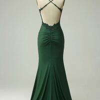 Mermaid Dark Green Lace  Long Prom Dress with Beading - Thumbnail 1