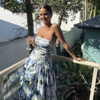 A-Line Strapless Blue Printed Long Prom Dresses - Thumbnail 1