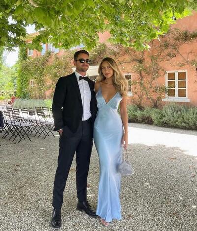 Beautiful Light Blue Deep V Neck Long Party Dresses