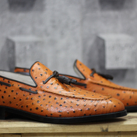 Handmade Ostrich Tan Tussles Leather Loafers Shoes For Men’s - Thumbnail 1