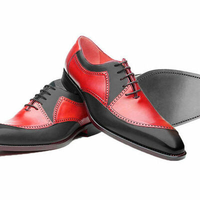 Red black oxford classical genuine leather handmade men party wear lace up shoes